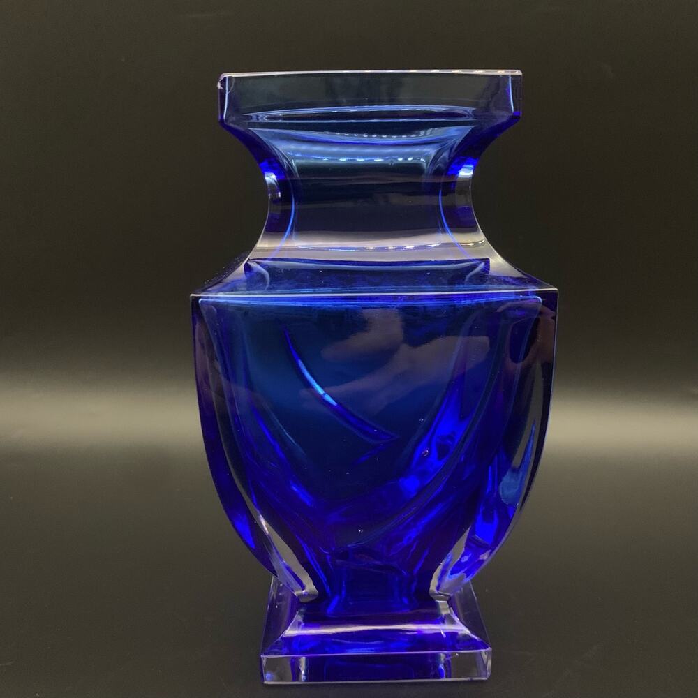 Vintage 1997 Royal Gallery Blue Vase Crystal 24% Lead Studio Art Glass Italian
